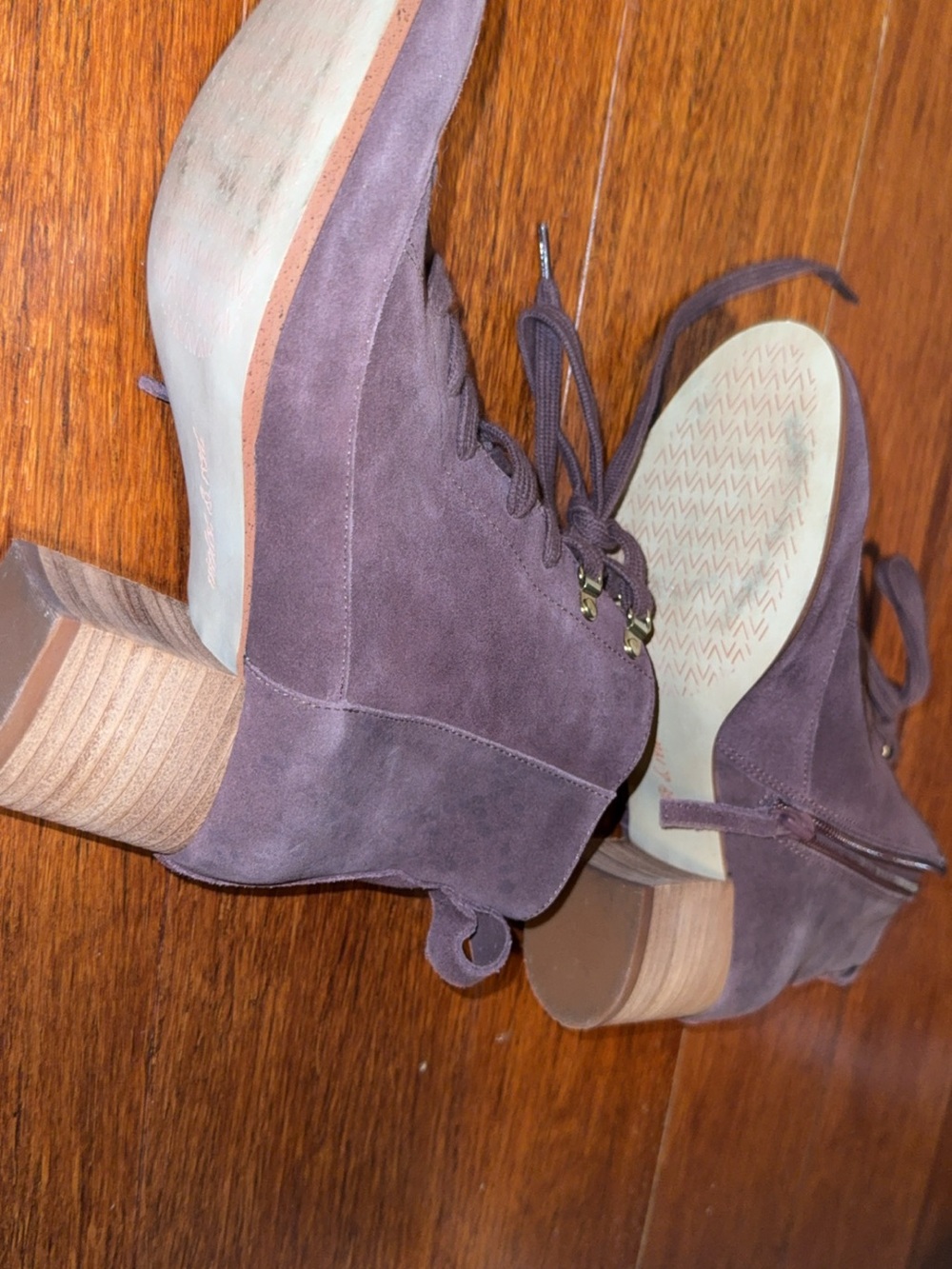 Womens Suede Lace-Up Ankle Bootie in Plum